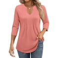 thumbnail image 2 of MIXUE Womens Summer Tops Summer Solid Color V Neck Ruffle Long Sleeve Casual T Shirts Daily-Wear,Pink,XL, 2 of 5