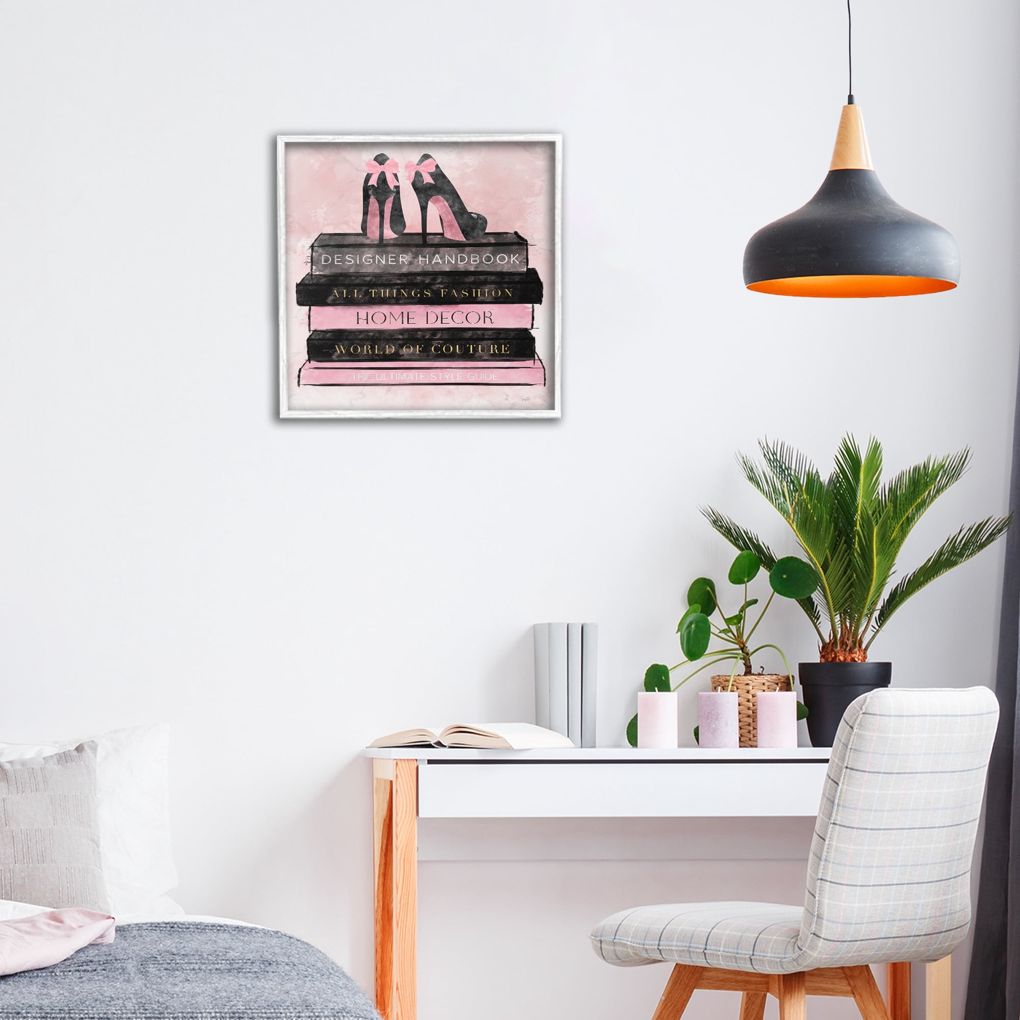 Stupell Industries All Things Fashion Book Stack White Framed Giclee Art, design by Natalie Carpentieri