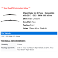 thumbnail image 2 of Wiper Blade Set 2 Piece - Compatible with 2017 - 2021 BMW 430i xDrive 2018 2019 2020, 2 of 2