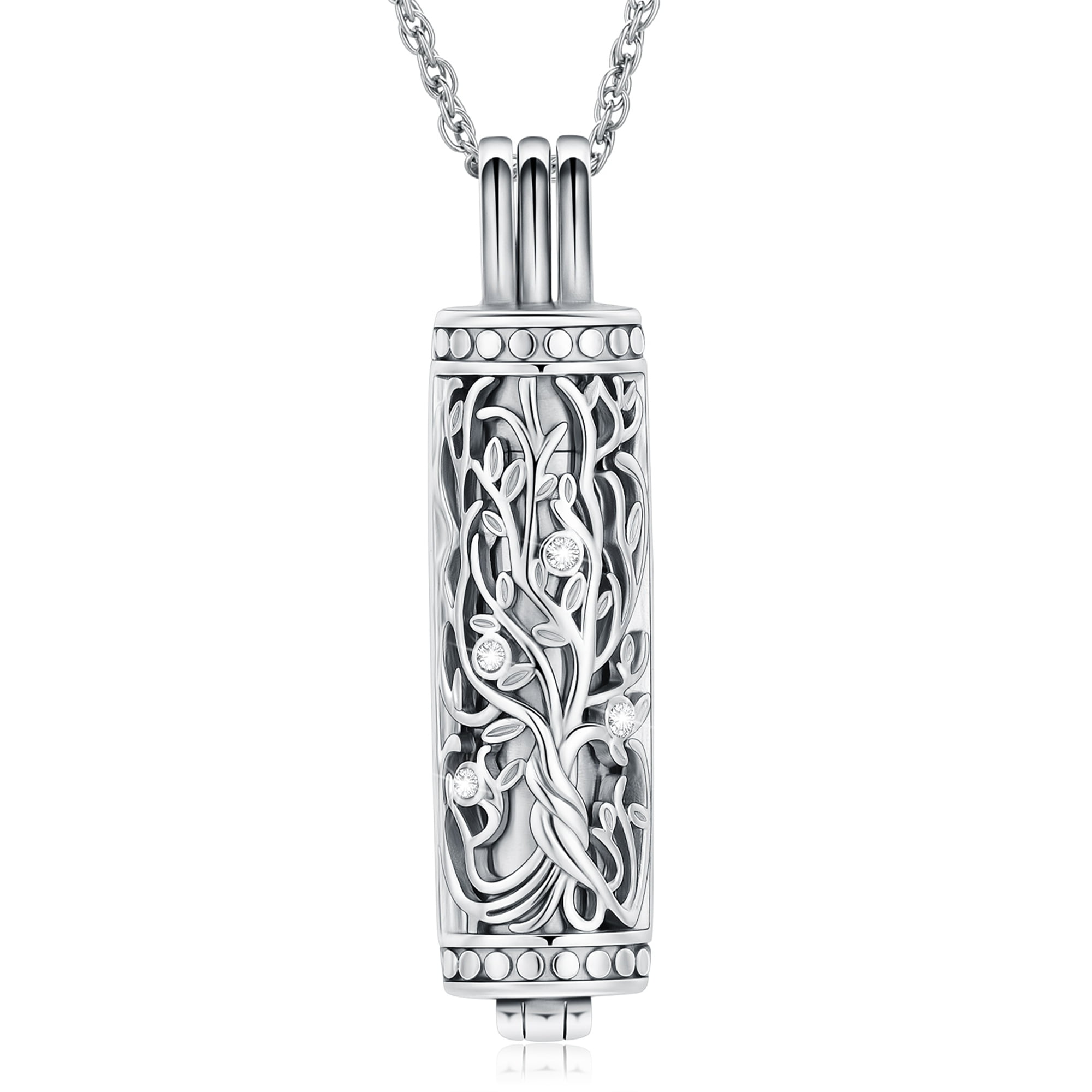 Urn Necklace for Ashes with Hollow Vial Cylinder Cremation Jewelry for