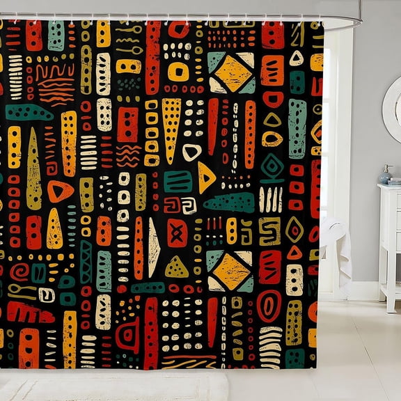 Boho Abstract Geometric Shower Curtain Fabric Bathroom Decor with Hooks 71x71 inches