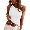 thumbnail image 2 of Women's Sleeveless Ribbed Knit Tank Top Round Neck Slim Fit Casual Basic Summer Camisole Blouse 08-White XL, 2 of 5