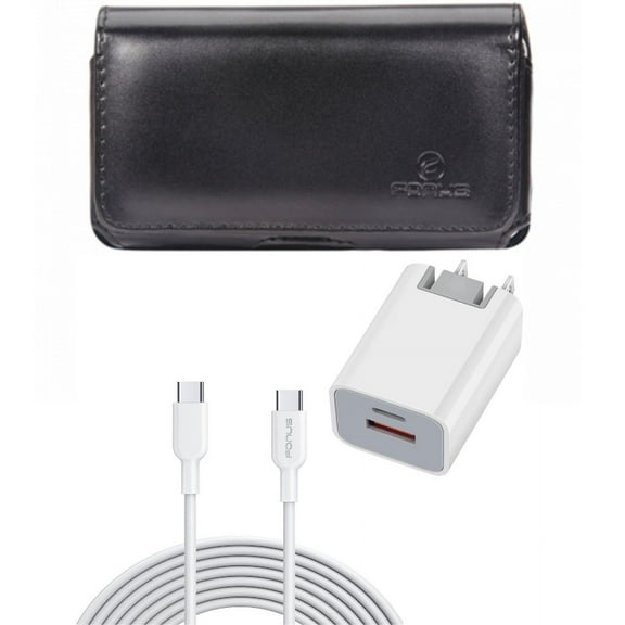 Case Belt Clip & 38W PD Home Charger for iPhone 15 Pro Max - Leather Swivel Holster Cover and Fast Type-C 6ft Long Cable USB-C Power Cord Z1G for iPhone 15 Pro Max (6.7")