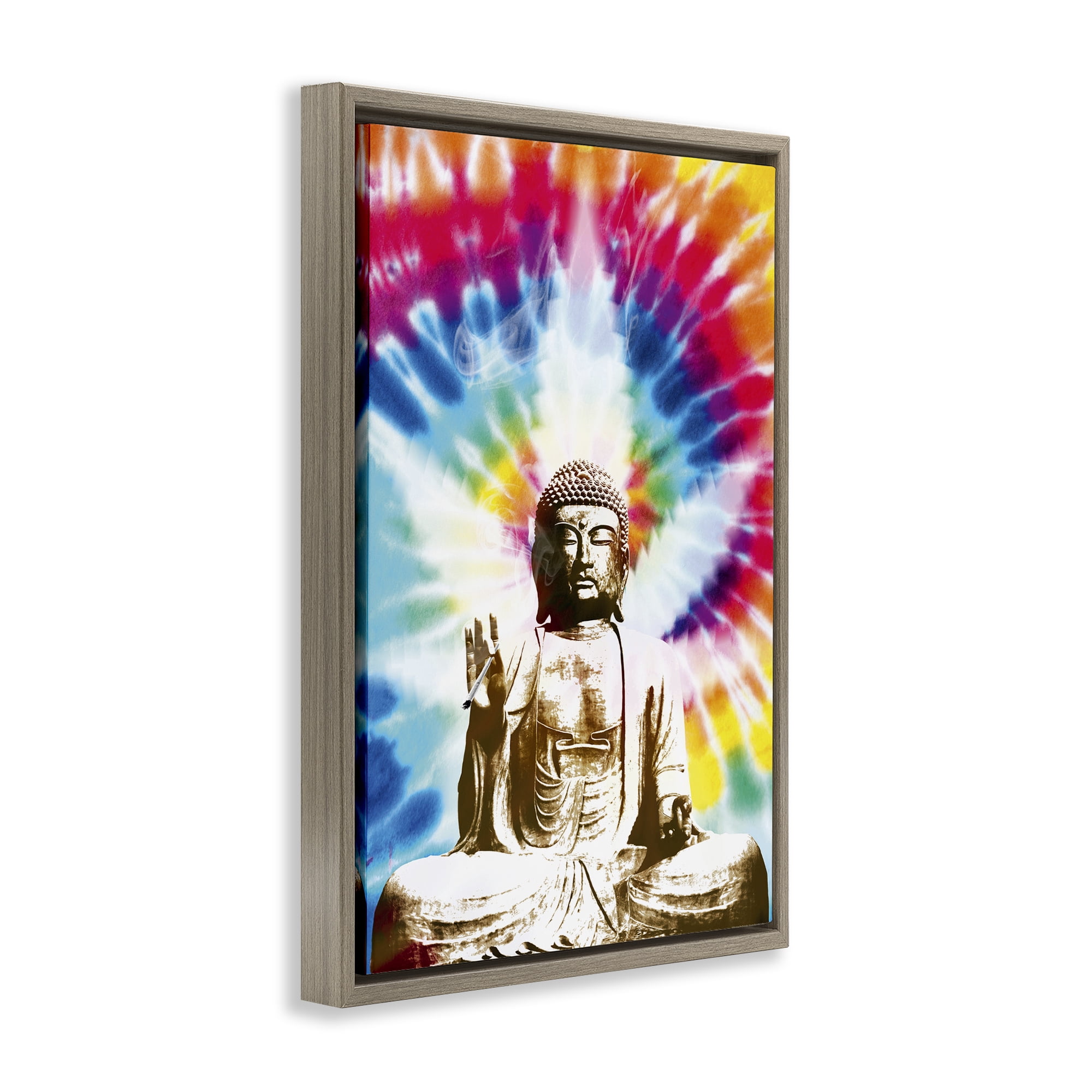 Stupell Industries Hippie Tie Dye Buddha Novelty & Humor Painting Brown Floater Framed Canvas Art Print Wall Art, 21 x 31