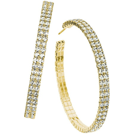 X & O Handset Austrian Crystal 14kt Gold-Plated Double-Row 45mm Hoop Earrings