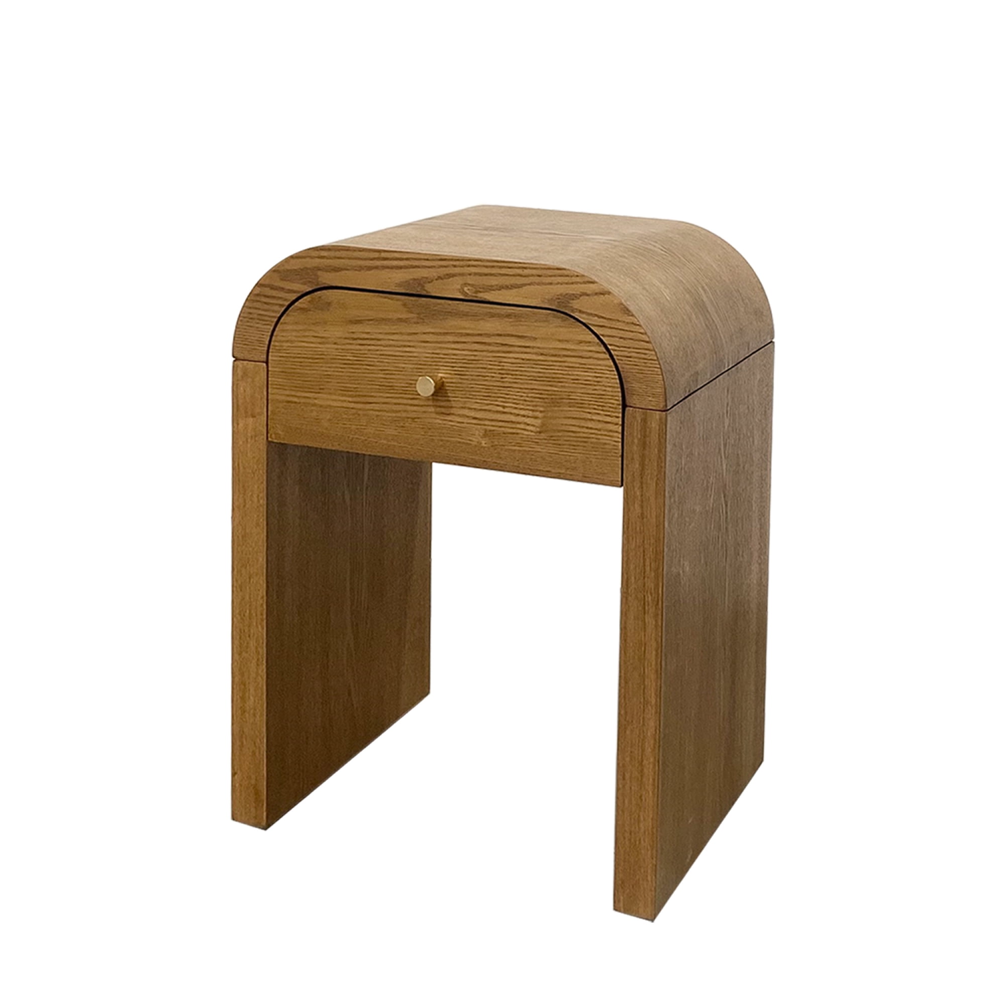 Leumius Curved Side Table with 1 Drawer Nightstand Side End Table with Rounded Edge Tabletop for Bedroom Living Room Walnut