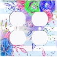 thumbnail image 3 of Metal Light Switch Plate Cover Floral Pastel Blue Striped Pattern FLW007, 3 of 13