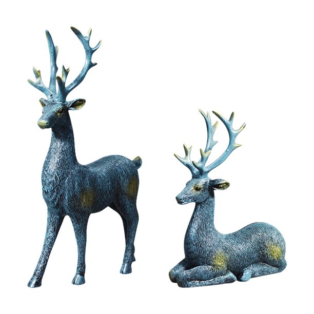 Escultura de resina nórdica Estatuas de ciervos de piezaza Reno de Navidad Decoración para hogar pequeña sa de TV Azul Perfecl Estatuilla de interior de automóvil