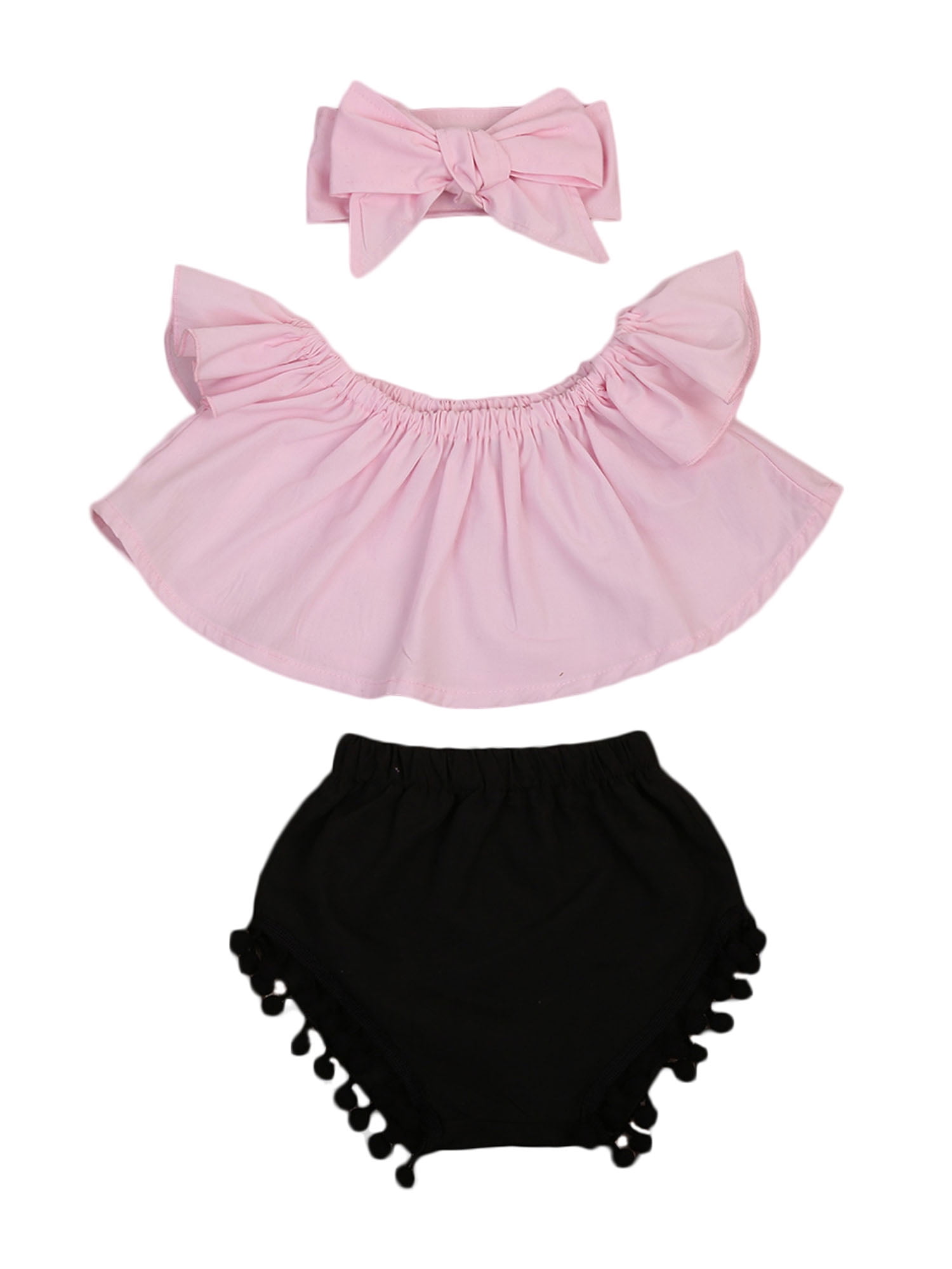 Details about   Fashion Summer Babys Girls Heart Print Off Shoulder Tops Blouse+Shorts+Headband 