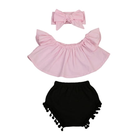 

Baby Girl Summer Outfits Set Clothes Outfits Off Shoulder Tops Shorts Headband