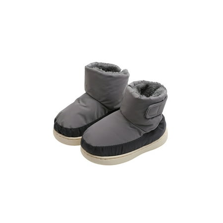 

Kesitin Kids Non-Slip Plush Lined Ankle Bootie School Back Strap Warm Shoes Mid Top Gray 27