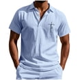 thumbnail image 3 of Thousandth Trendy V-Neck Tops for Men Cotton Short Sleeve Plain Print Breathable Shirts Button Placket Casual Chest Pocket Tops for Daily Wear, 3 of 9