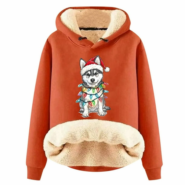 WILLBEST Sudadera de Mujer Womens Casual Plus Velvet Christmas Series Printed Long Sleeve Hooded Sweatshirt Grande