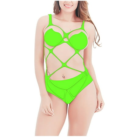 Clearance Clothes Under $5 TMOYZQ Womens Sexy Hollow Out Fishnet One Piece Bodysuits Teddy Babydoll Lingerie Sleepwear Chemise Mini Dress Nightwear  One Size