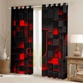 thumbnail image 2 of Erosebridal Teens Black Red Geometric Grid Curtains Pack of 2 (42x84 Each),J Personalized Initial Curtains Blackout For Boys Girls, 2 of 6