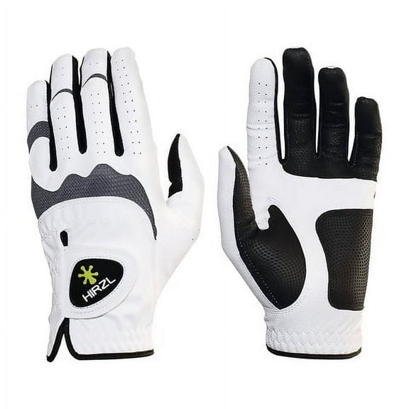 HIRZL Men's Golf Gloves - Trust Hybrid, Leather, Grippp Technology, White/Black