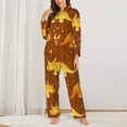 thumbnail image 3 of Kll Dinosaurs And Leaves Print Women'S Long Sleeve Pajamas With Pants Sleepwear Loungewear 2 Set-Large, 3 of 9