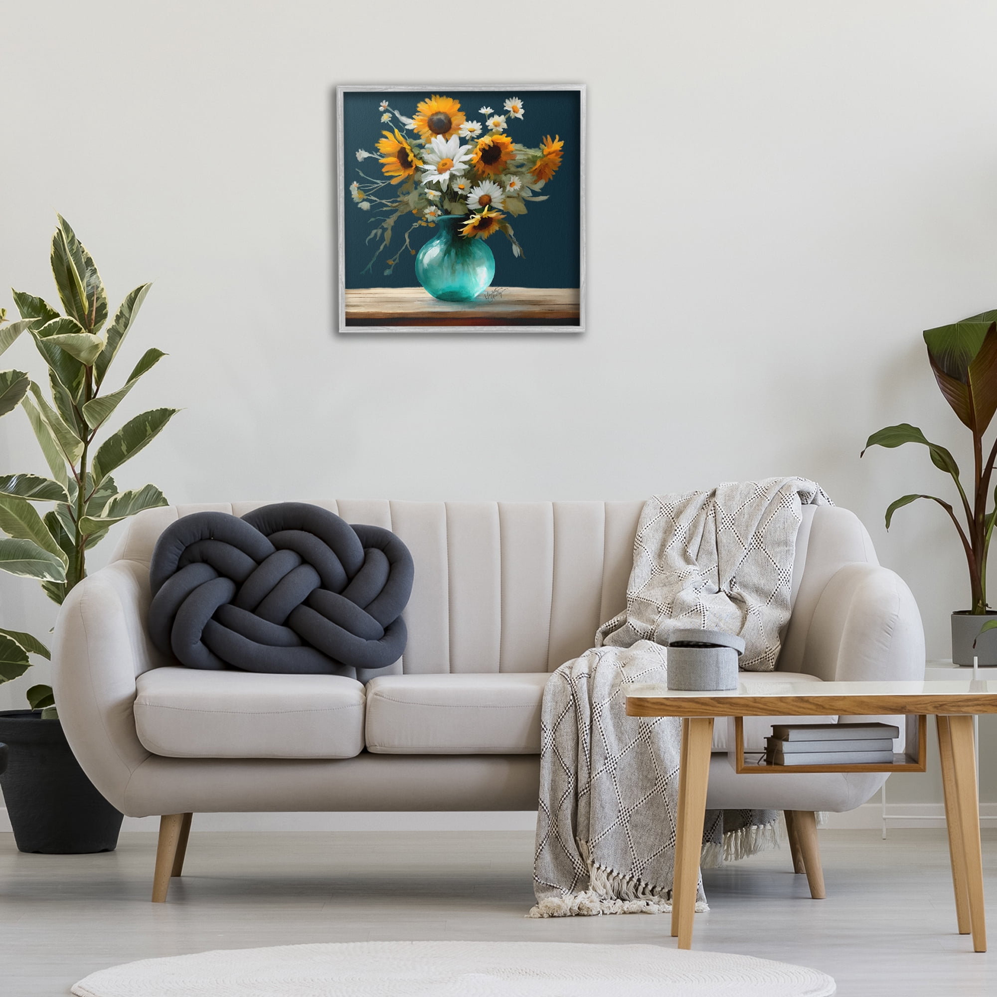 Stupell Industries Summer Sunflower Bouquet Botanical & Floral Painting Gray Framed Art Print Wall Art, 24 x 24