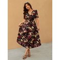 thumbnail image 4 of Elegant V-Neck Cinched Waist Floral Midi Dress for Women - Rayon Summer Vacation Dress, 4 of 7