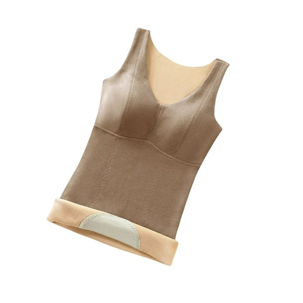 Qarigey Chaleco térmico para mujer, ropa interior cálida de invierno para clima frío para mujer, Top básico de Color sólido, ropa cómoda Ropa interior Caqui