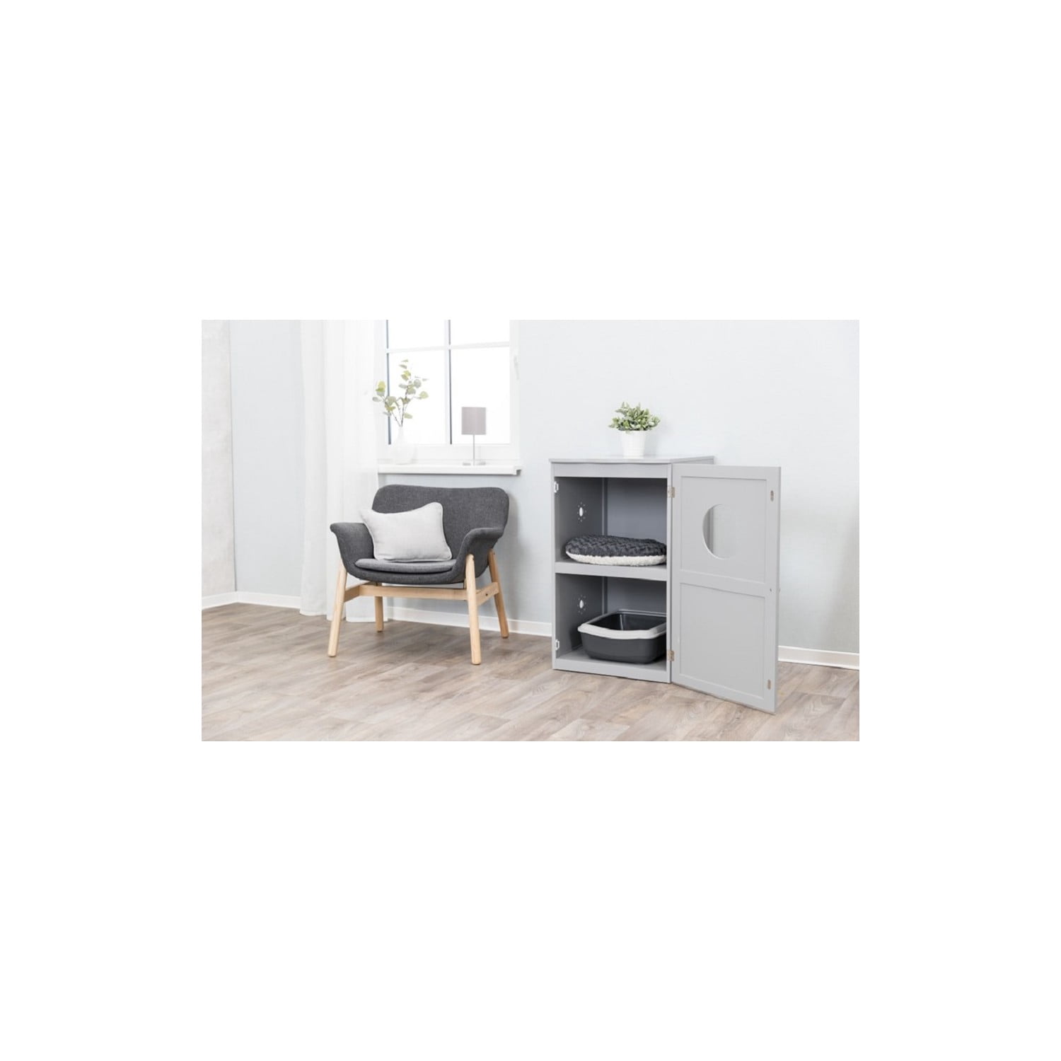 TRIXIE 2-Story Cat Litter Box Enclosure Hidden Litter Indoor Cat Furniture Accent Table, Gray