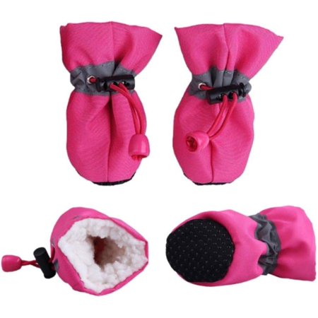 4 Pcs/Lot Waterproof Dog Shoes with Cashmere Warm Inner Anti-Slip Rain Snow Boots for Small Dog