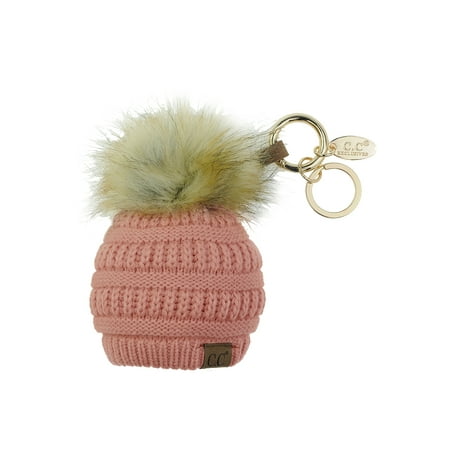 NYFASHION101® Pom Pom Beanie Key Chain Key Ring Handbag Tote Accessory - Indi Pink