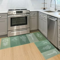 Floral Sage Green Kitchen Mats for Floor, Sage Green White Leaves Flower Kitchen Rugs Set of 2 Carpet Area Rug, Farmhouse Floral Kitchen Decor and Accessories Stuff, 17x30 and 17x47 Inch