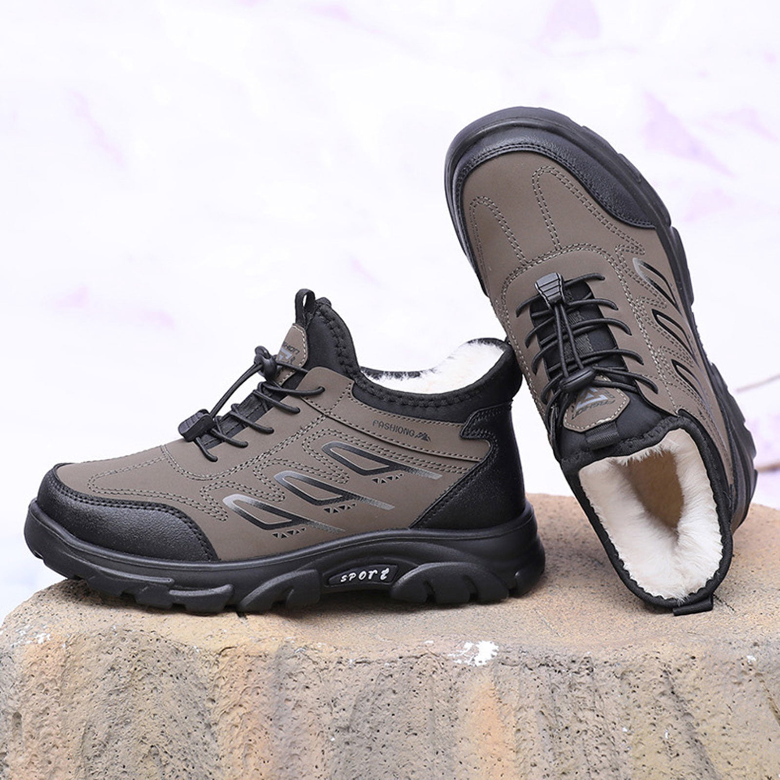 Snow Boots for Men Thickened Warm Comfy Furry Lined Winter Hiking Shoes Adjustable Strappy Fashion Waterproof Leather Outdoor Sneakers Coffee Size 9