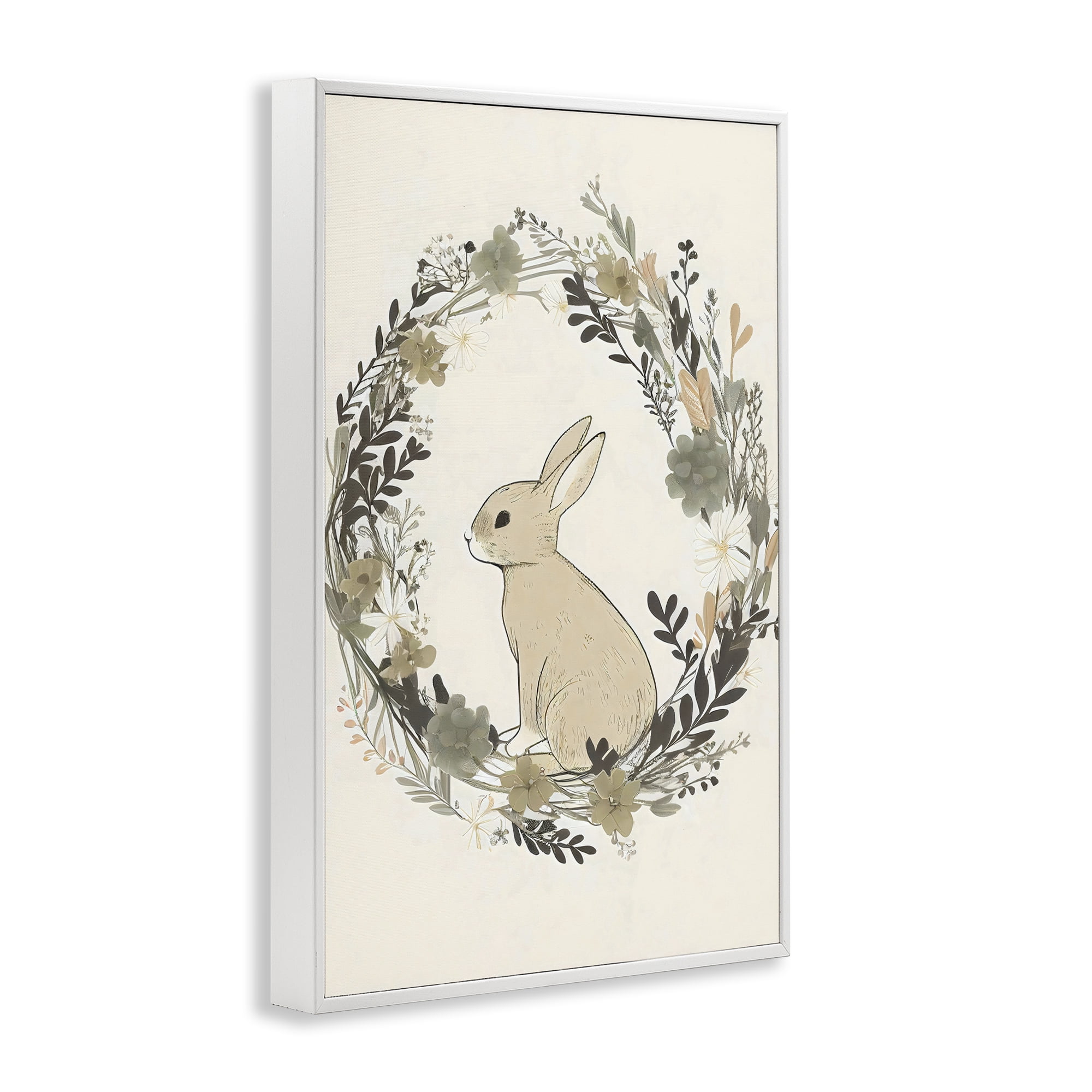 Stupell Industries Pastoral Bunny Wreath White Framed Giclee Art, design by Creative Studio