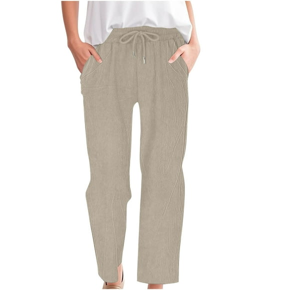 BLVB Women Corduroy Pants Casual Fall Pants High Waisted Straight Leg Stretchy Vintage Work Trousers with Pockets