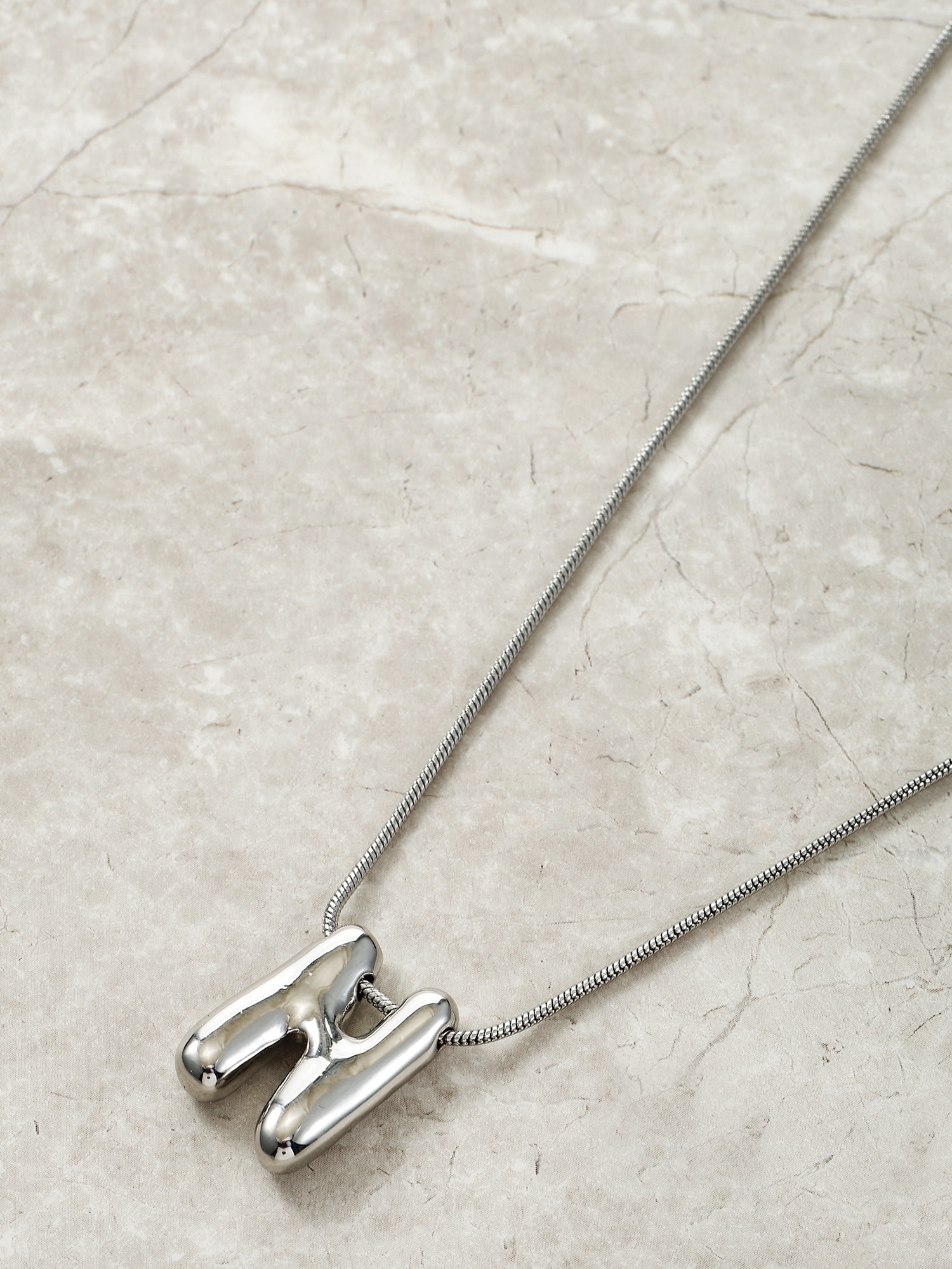 No Boundaries Silvertone Initial Bubble Letter Necklace, 1 Piece, Letter N