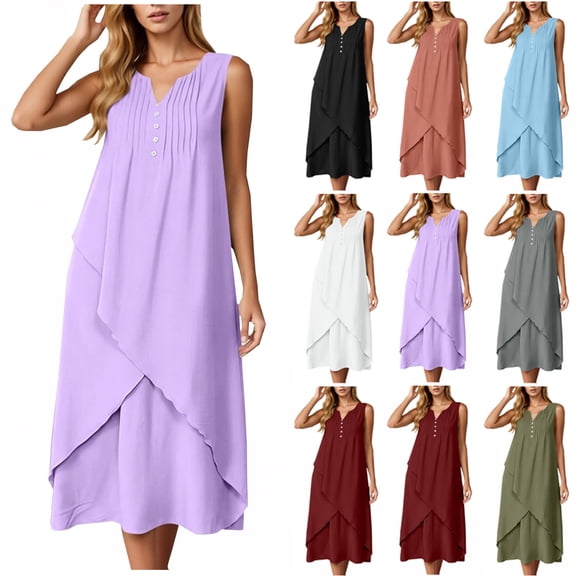 YuXingFu Dresses for Women Maxi Crew Neck Plus Size Womens Dress Sleeveless Solid Color Long Casual Summer Purple S