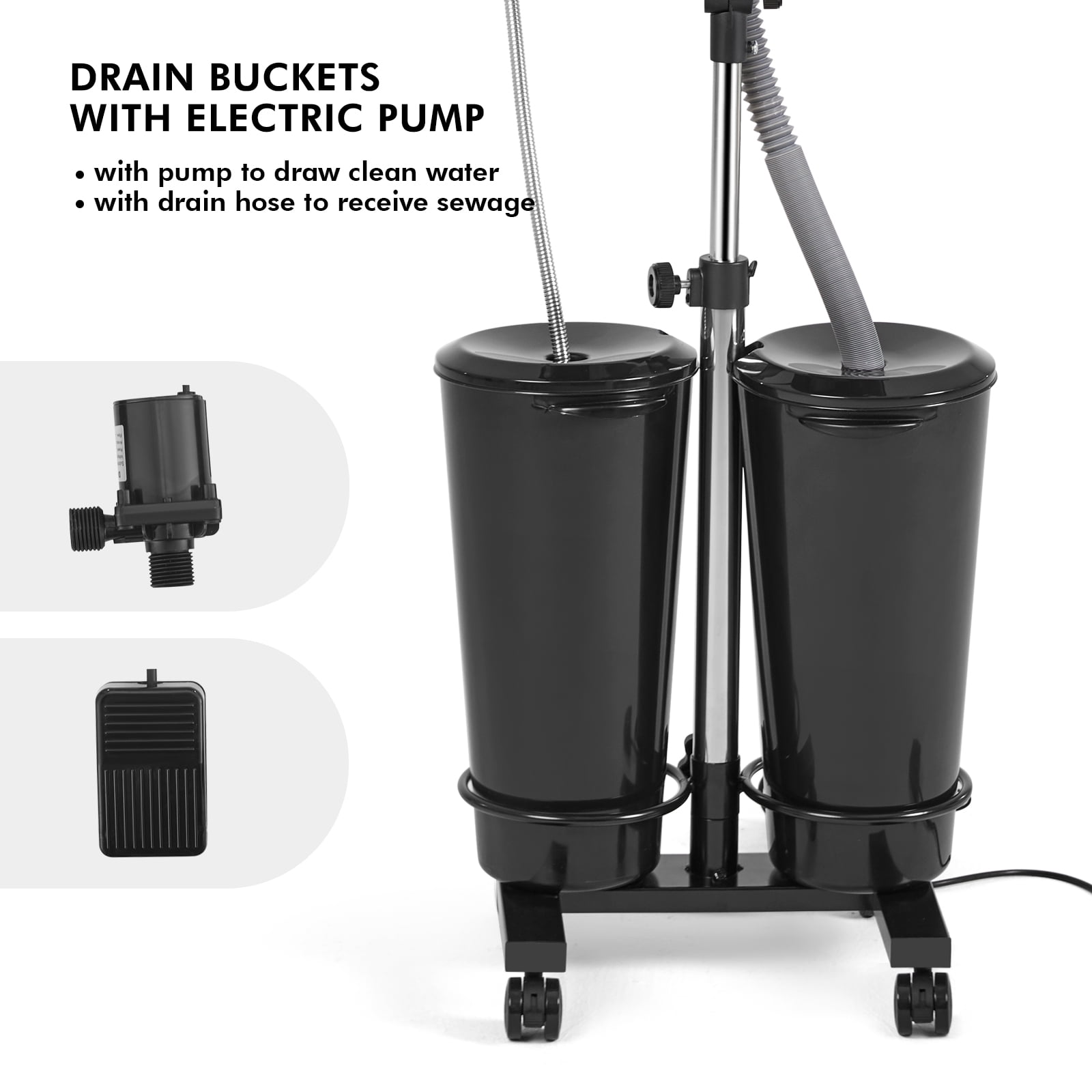 Artist hand Portable Shampoo Bowl Barber Salon Hair Washing Station w/Electric Pump,2 10L Buckets,2 Spray Heads,Drain Hose