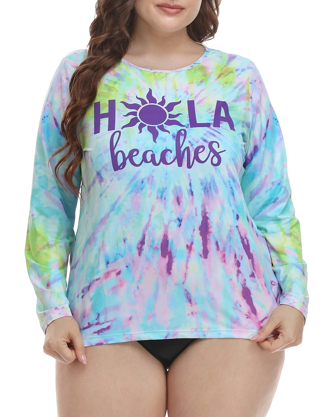 HDE Women's Plus Size Rash Guard UPF 50 Long Sleeve Swim Top Tie Dye 3X