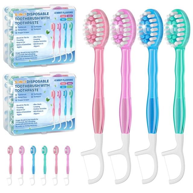 Cepillo de dientes desechable GoFujuco 5 en 1 con pasta de dientes (paquete de 70)