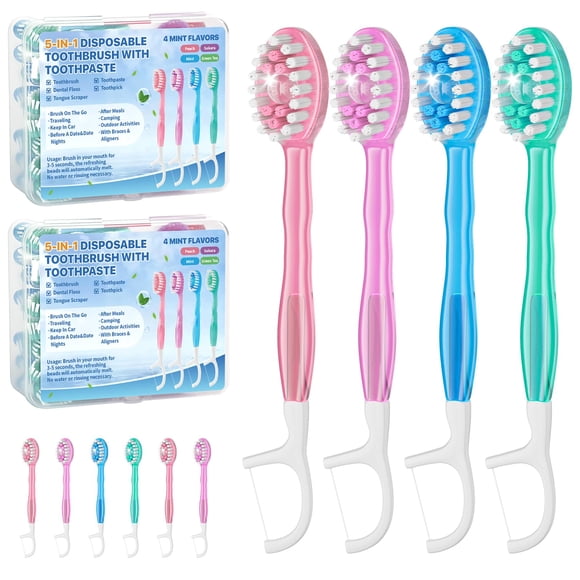 Cepillo de dientes desechable GoFujuco 5 en 1 con pasta de dientes (paquete de 70)