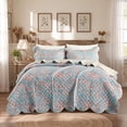 thumbnail image 2 of Regency Heights Full/Queen Size Quilt Set, 3-Piece Lightweight Rose Garden Coverlet Bedspread with Scalloped Edge, Floral Vintage Quiltted Bedding Set with Shams for All Season, Blue, 2 of 10