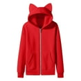 thumbnail image 7 of Riecok Hooded Sweatshirt Kids Zip up Long Sleeve Round Neck Solid Color Cute Ear Hoodies with Pocket Clothes for Girls and Boys Red 140, 7 of 7