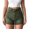 thumbnail image 3 of Gsakboxl Women's Shorts Women High Waist Solid Color Stretch Denim Shorts Classic 5 Pocket Casual Jean Hot Pants Green, 3 of 10