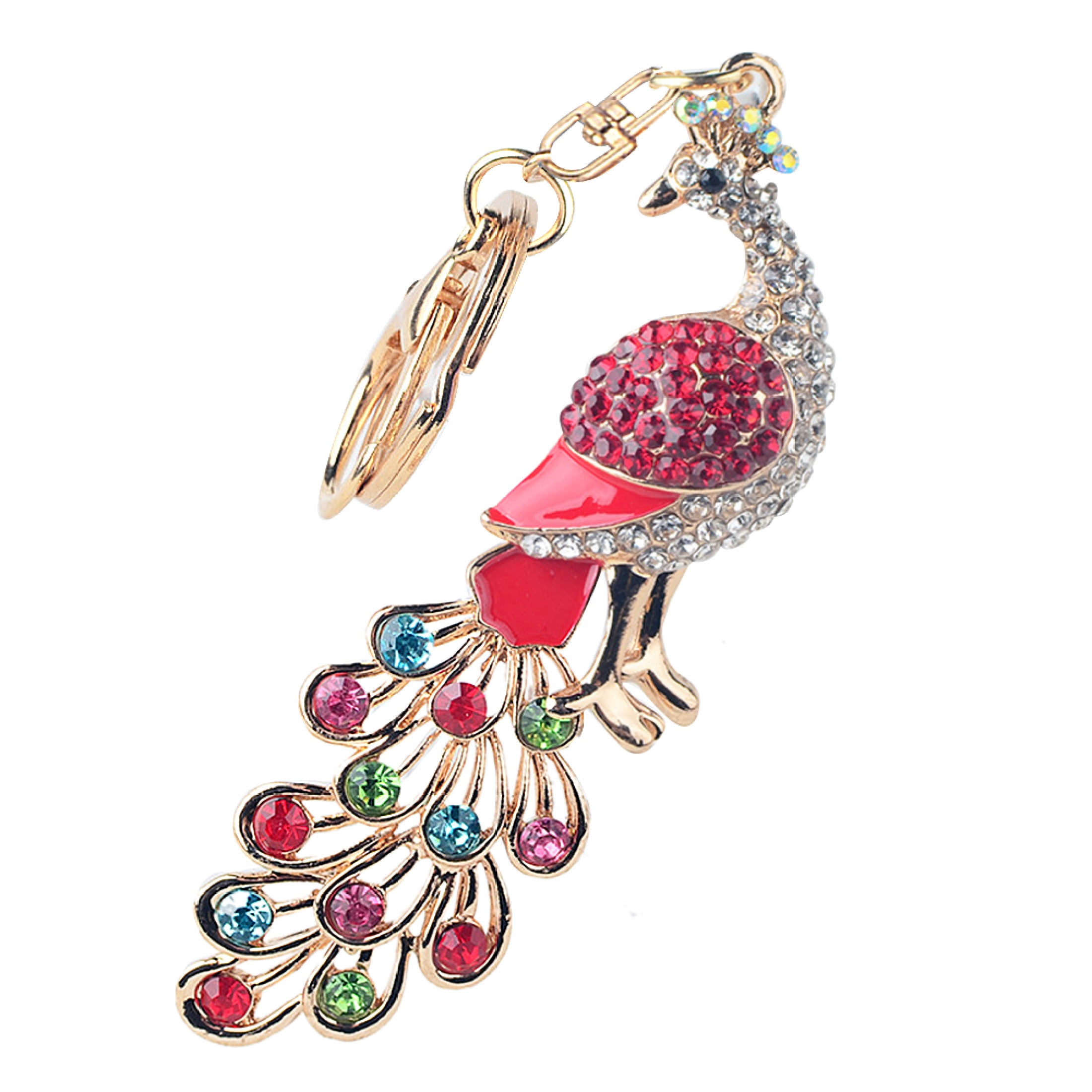 EUBUY Car Peacock Keychain Creative Bag Decoration Key Chain Diamond Cartoon Pendant for Birthday Mother Day Christmas Red EUBUY Car Peacock Keychain Creative Bag Decoration Key Chain Diamond Cartoon Pendant for Birthday Mother Day Christmas Red