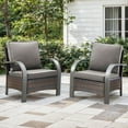 thumbnail image 2 of PARKWELL Outdoor Patio Chairs Set of 2,Wicker Rattan Deep Seat Cushioned Lounge Armchairs with Gray Cushions for Porch Balcony Backyard,Brown Wicker, 2 of 10