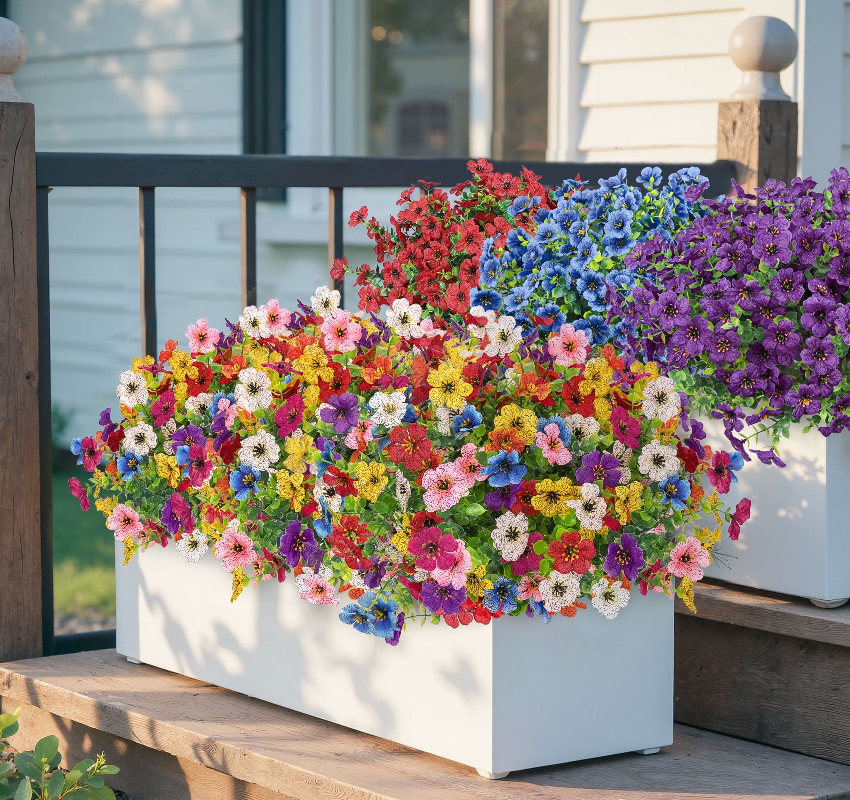 Scidweet Artificial Flowers Outdoors, 16 Bundles Faux Fake Flowers Plant for Home Porch Garden Window Box Summer Decoration, MultiColor
