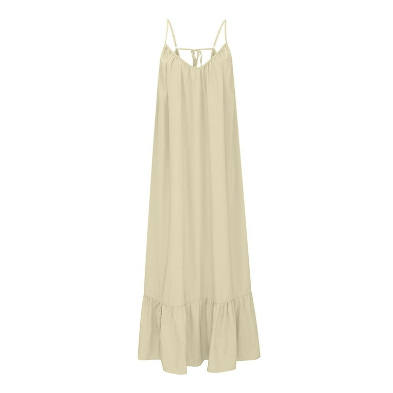 Munlar Beige Women's Slip Dress V Neck Sleeveless Dress A