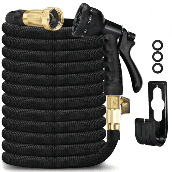 25FT Expandable Water Hose – Flexible Lightweight No-Kink Garden Hose for Outdoor Watering, Car Wash, Lawn & Yard with Leakproof Brass Fittings, Durable Expanding Water Hoses