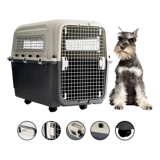 Jaula transportadora intermedia reforzada para perros, 67 cm, con ruedas y ventilación