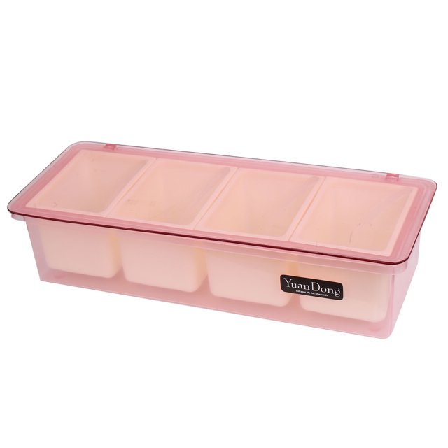 Unique Bargains Plastic 4 Compartments Condiment Holder Dispenser Tray Pink Off White w Spoon