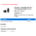 thumbnail image 2 of Fuel Filter - Compatible with 1991 - 1999 Mitsubishi 3000GT 3.0L V6 1992 1993 1994 1995 1996 1997 1998, 2 of 2