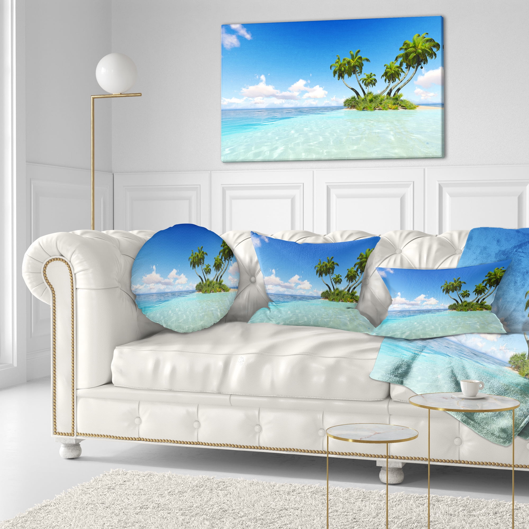 Designart Corals Island under Blue Sky - Seascape Throw Pillow - 12x20
