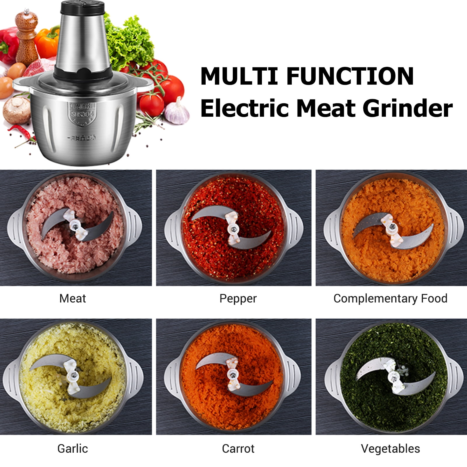 2 Speeds 2L Electric Meat Chopper Vegetable Grinder Mincer Food Processor  Cutter Slicer 304 Stainless Steel 220V